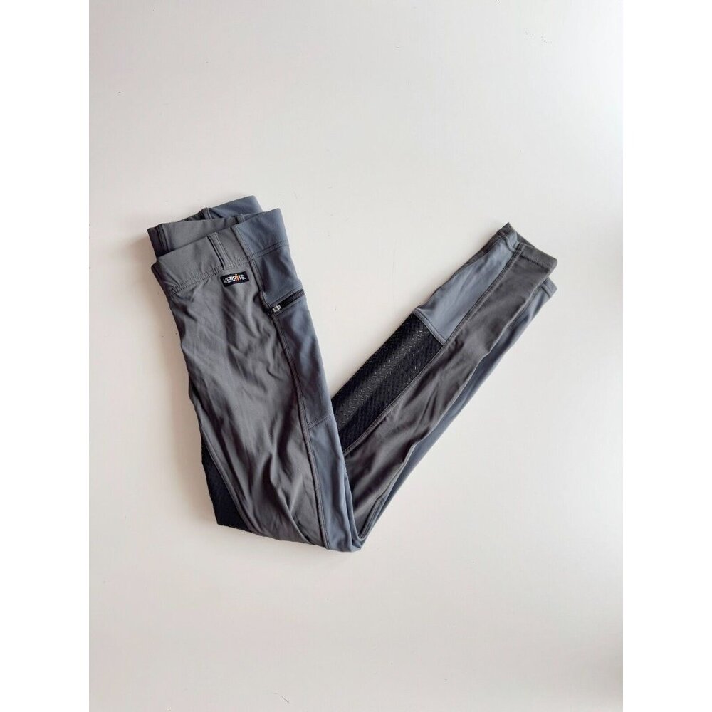 KERRITS Grey Slate Black Colorblock Grip Equestrian Leggings Breeches, Size L